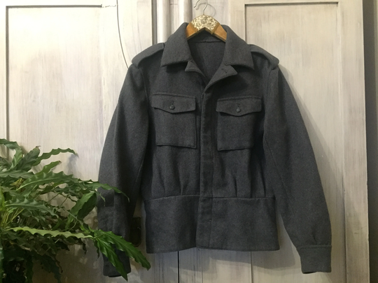 Vintage Men Wool Coat Grey Crop Jacket Fall Medium