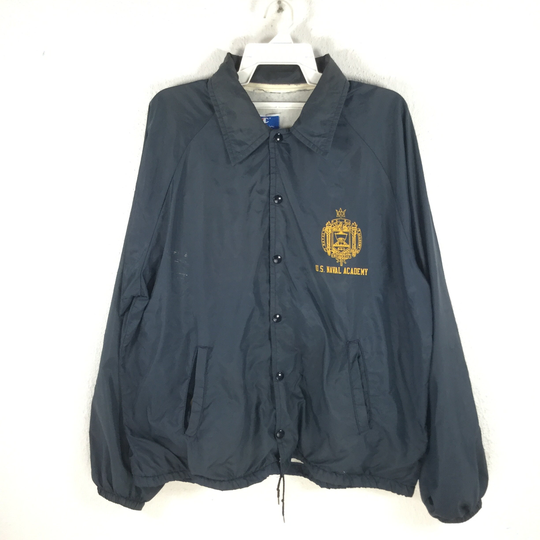 Vintage 90S Champion Us Naval Academy Jacket Made in Usa Champion Windbreaker Snap Button Sportswear Military Army College Xl Size